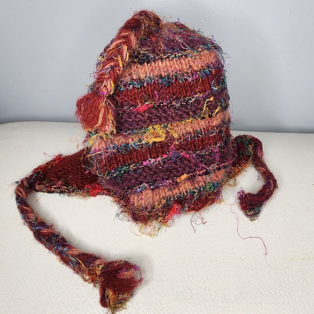 Ganeshhimal Hat 100% Wool Handknit Innepal MultiColor Hobo Bohemian Crochet